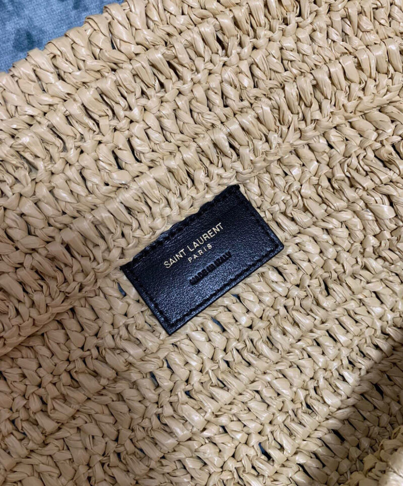 Saint Laurent Rive Gauche Supple Tote Bag In Raffia Crochet Apricot
